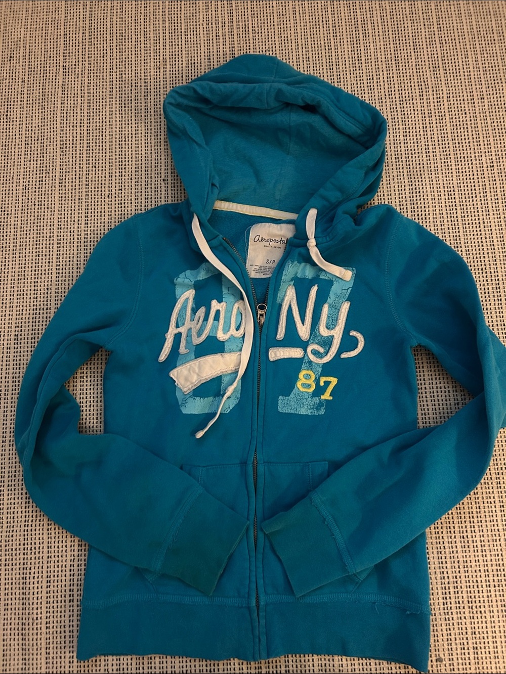 Aeropostale Teal Blue Zip-Up Hoodie with Embroidered Logo
